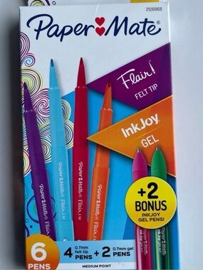 NEW Papermate Felt Tip Flair Pen Markers + 2 Gel Pens Medium Point Color
